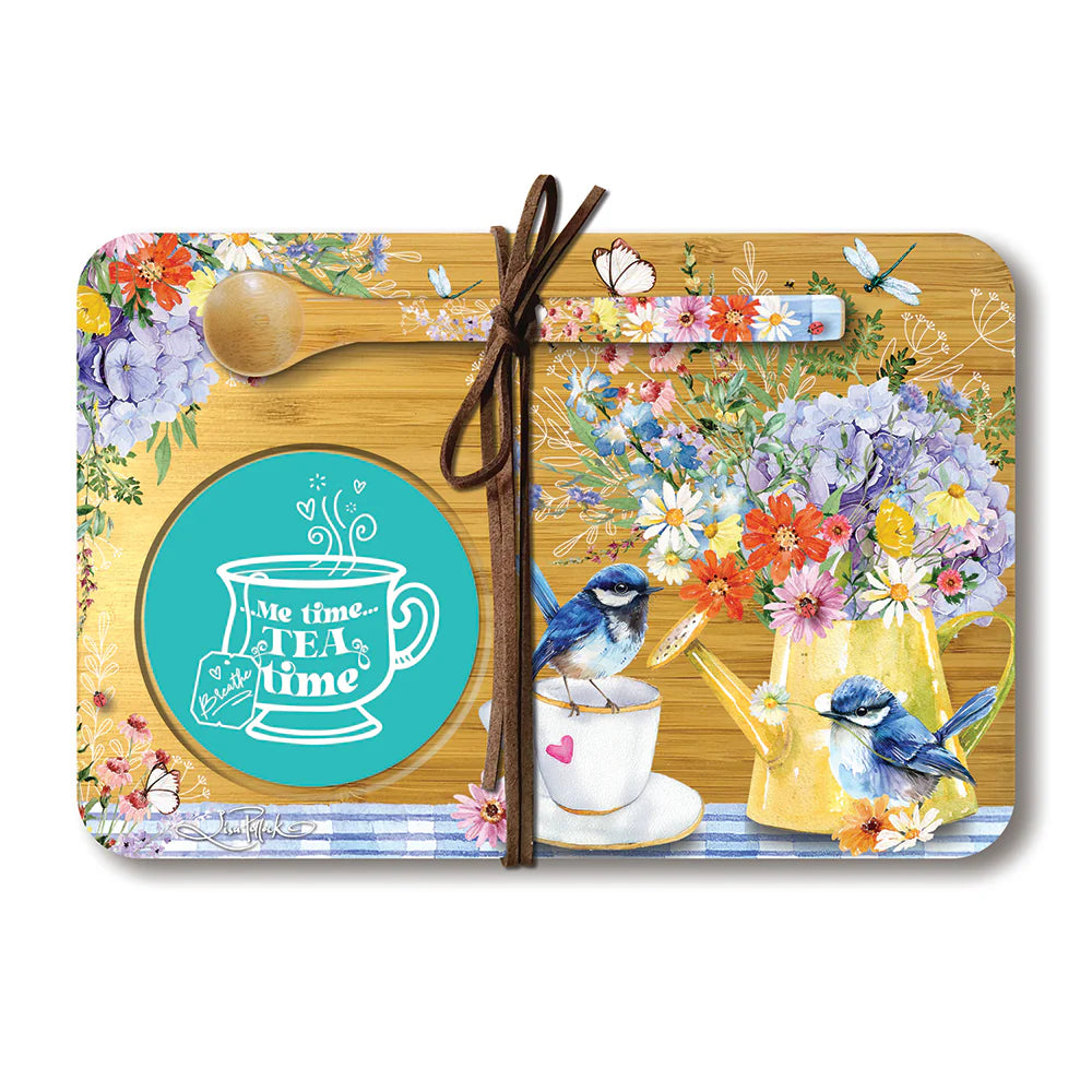Lisa Pollock Tea Time Tray and Spoon | Teatime Wrens