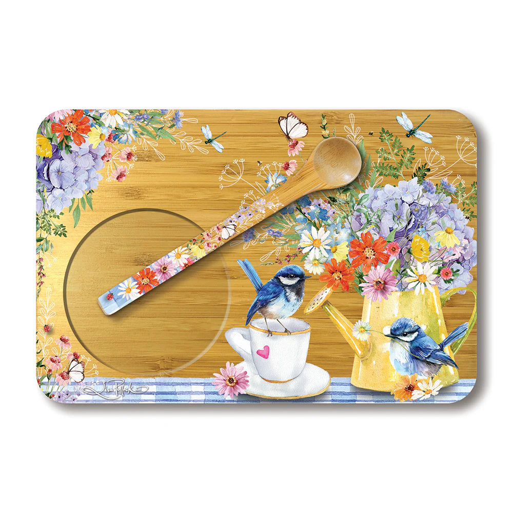 Lisa Pollock Tea Time Tray and Spoon | Teatime Wrens