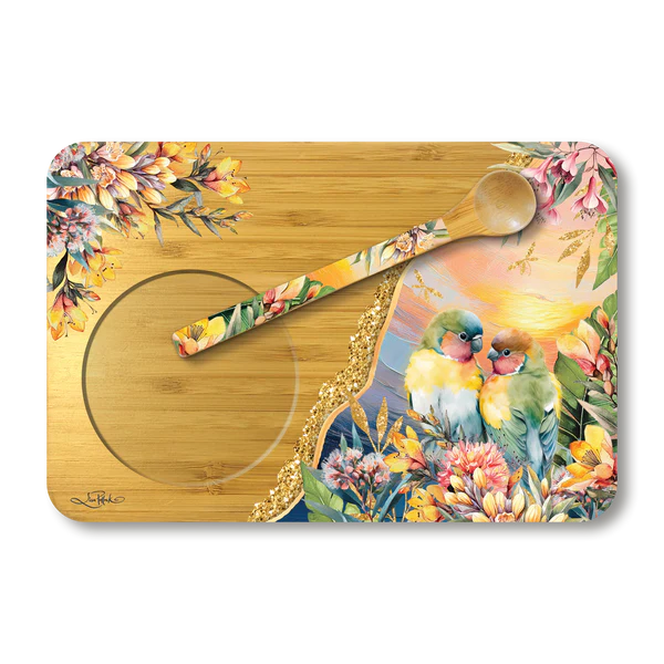 Lisa Pollock Tea Time Tray and Spoon | Sunset Love Birds