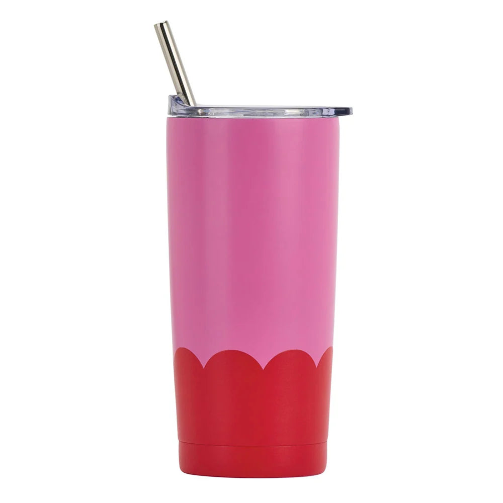 Annabel Trends 500ml Stainless Steel Wave Smoothie Tumbler W/ Straw Pink Red