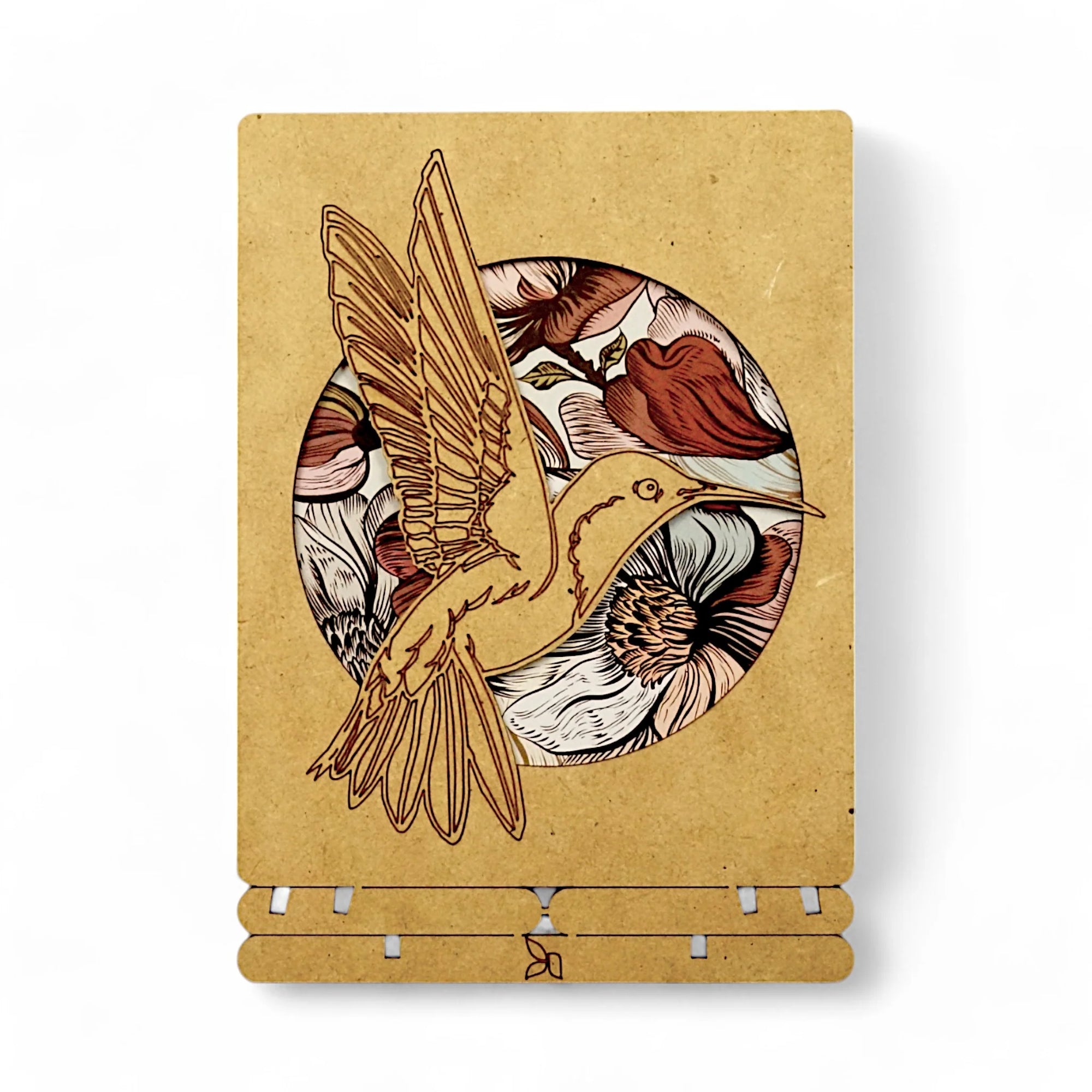Pop-Up Art Wood Card | Floral Hummingbird