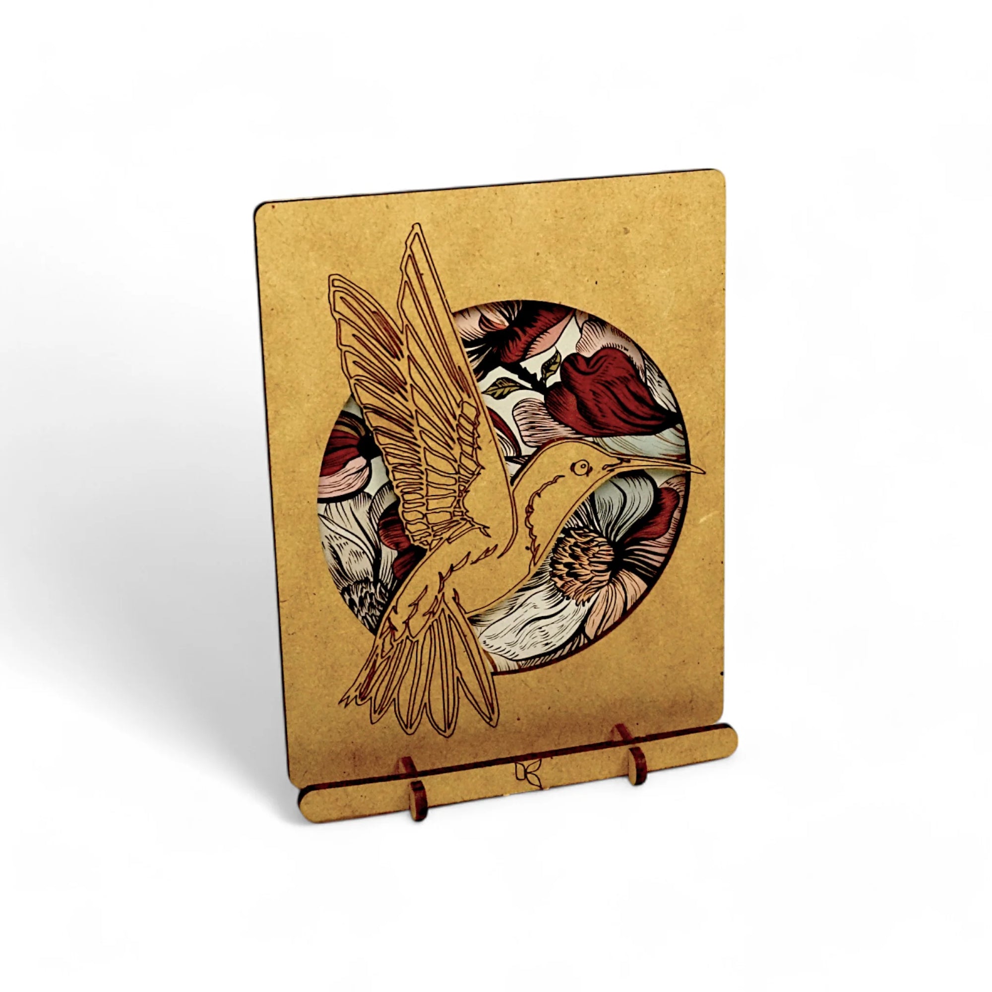 Pop-Up Art Wood Card | Floral Hummingbird
