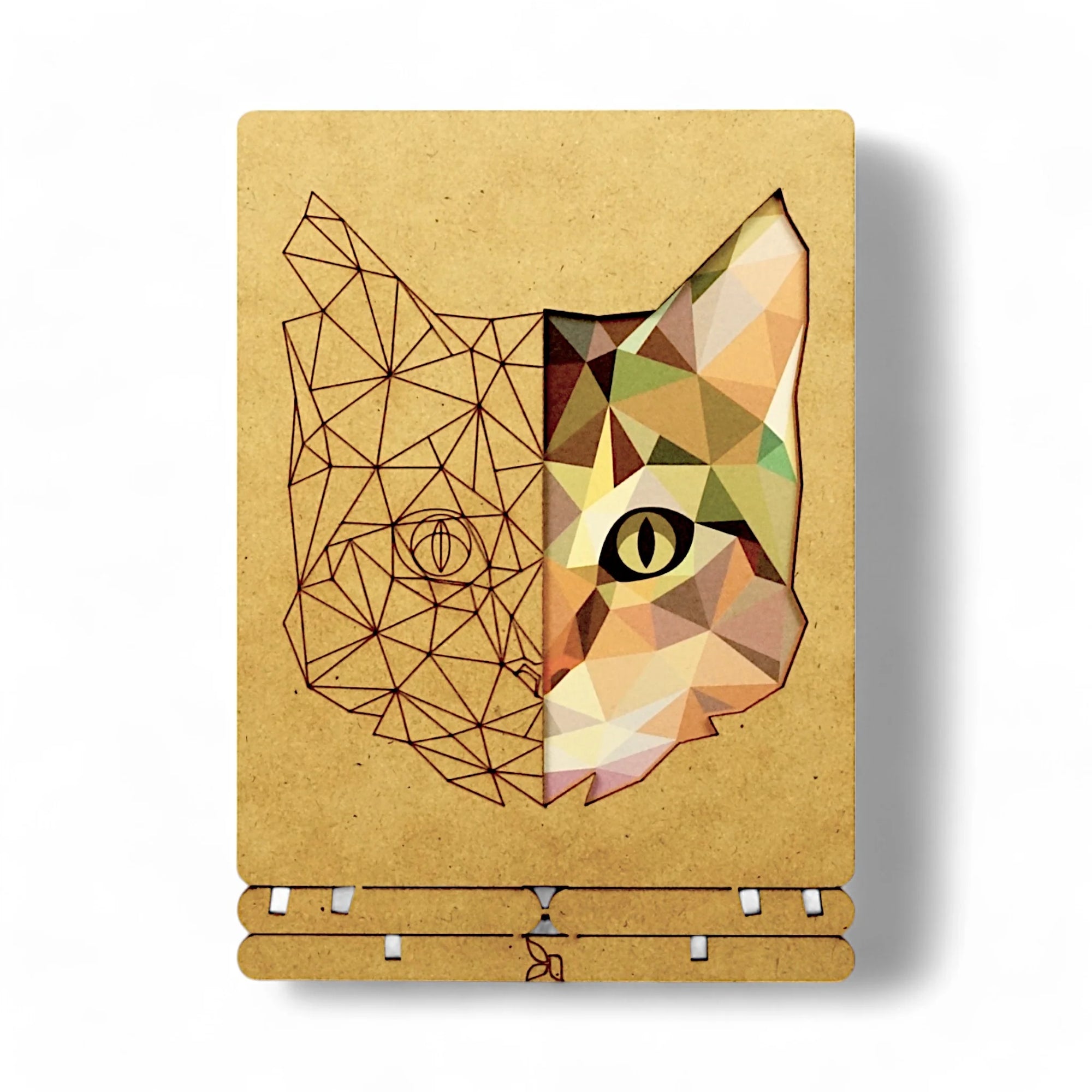 Pop-Up Art Wood Card | Geometric Cat