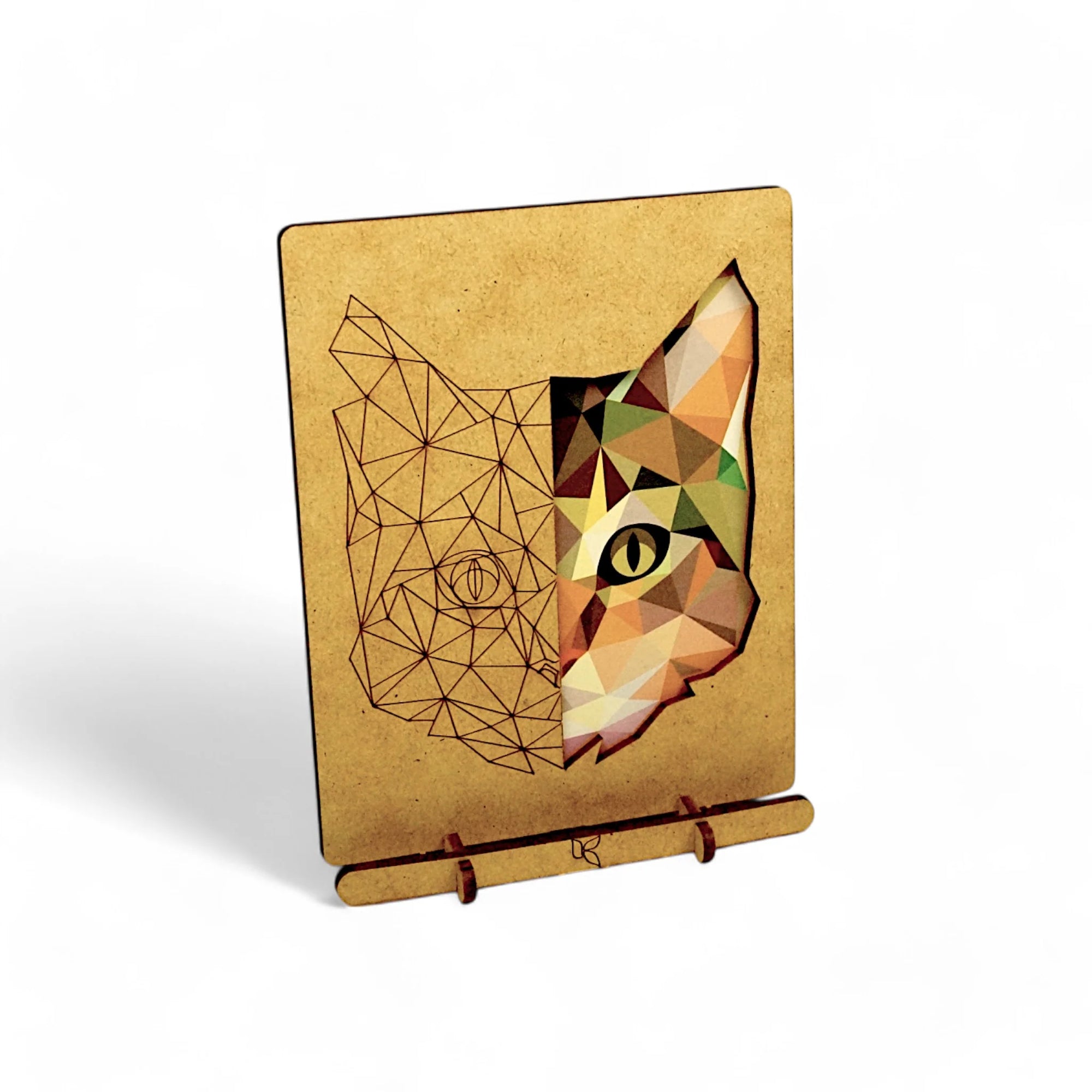 Pop-Up Art Wood Card | Geometric Cat
