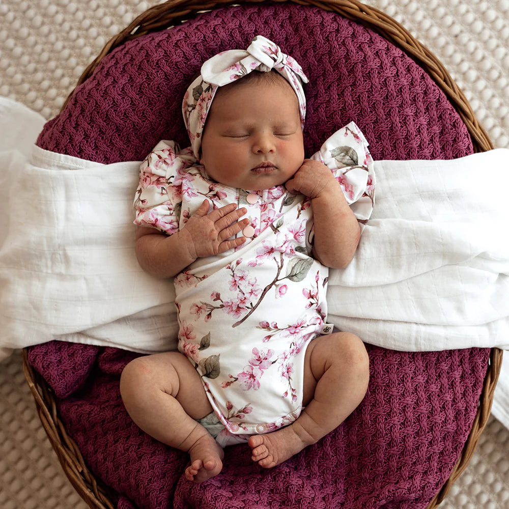 Snuggle Hunny Bodysuit Short Sleeve Organic with Frill | Cherry Blossom