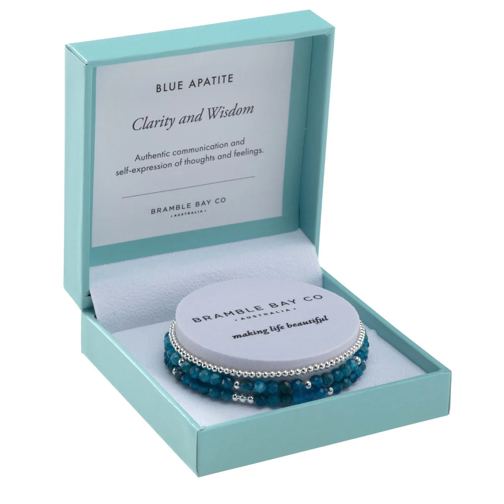 Trio Bracelet Set Blue Apatite & Silver Plated Bead | Clarity & Wisdom