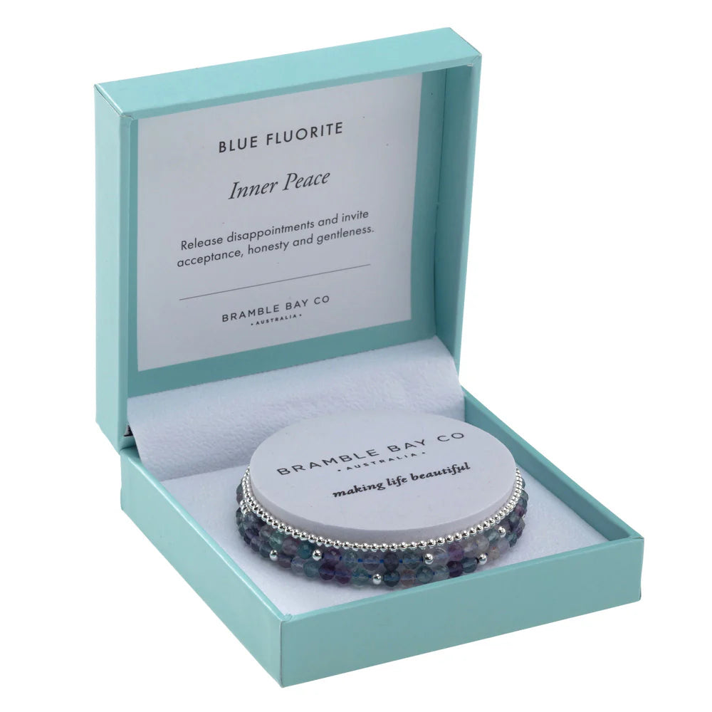 Trio Bracelet Set Blue Fluorite & Silver Plated Bead | Inner Peace