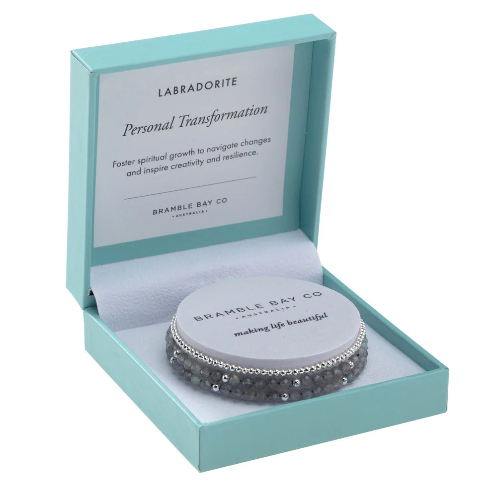 Trio Bracelet Set Labradorite & Silver Plated Bead | Personal Transformation