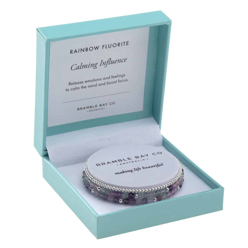 Trio Bracelet Set Rainbow Fluorite & Silver Plated Bead | Calming Influence