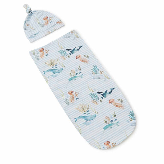 Snuggle Hunny Swaddle & Beanie Set | Whale