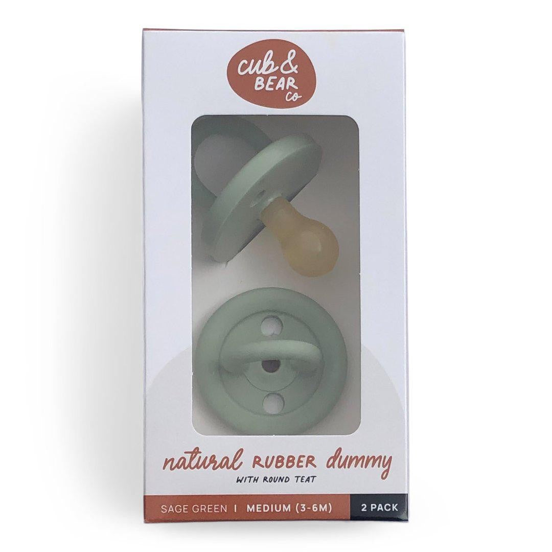 Natural Rubber Soother Round Dummy | Twin Pack 0-3 months Sage Green