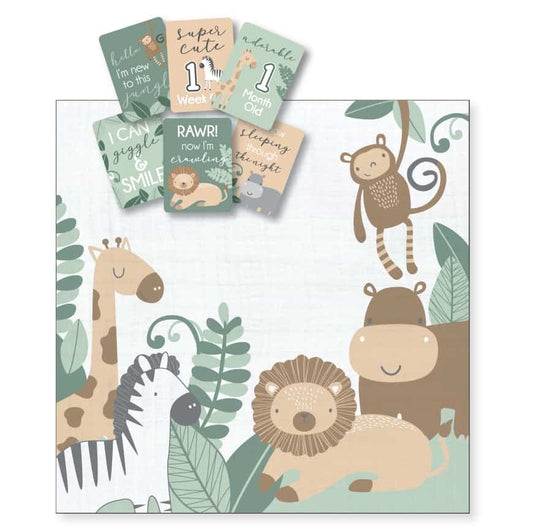 Jiggle & Giggle | Safari Milestone & Muslin Set