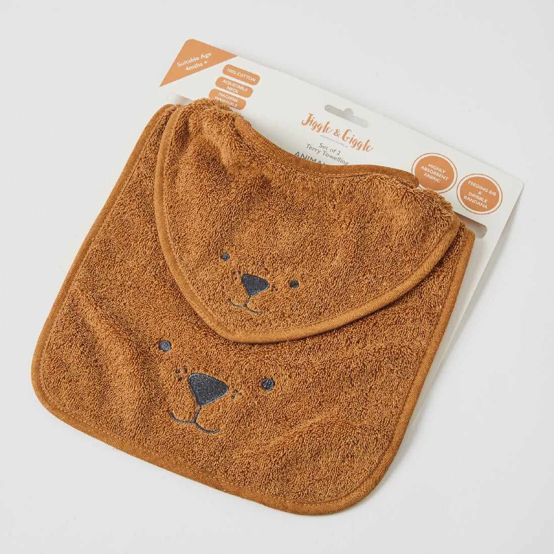 Jiggle & Giggle | Terry Towelling Animal Faces Bibs Set