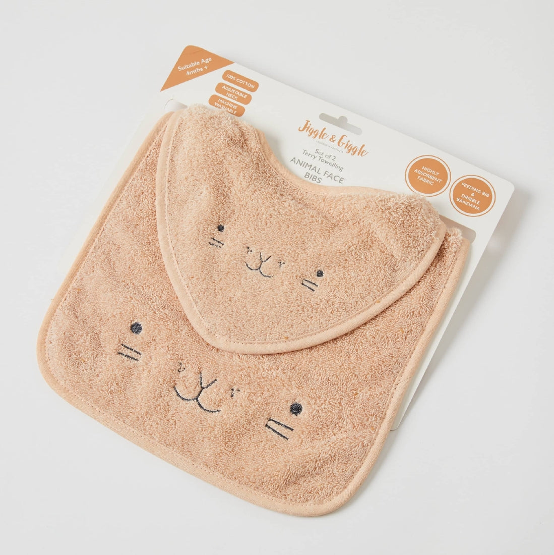 Jiggle & Giggle | Terry Towelling Animal Faces Bibs Set